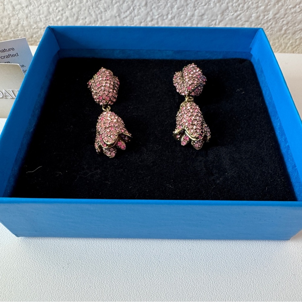 Heidi Daus Crystal Pink Textured Dangle Earrings